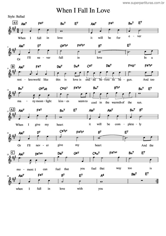 Partitura da música When I Fall In Love – Nat King Cole When I Fall In Love
