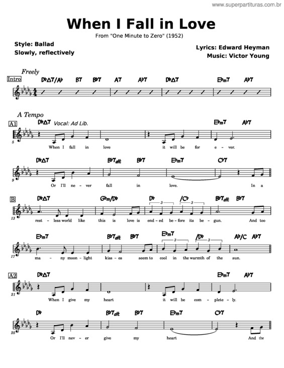 Partitura da música When I Fall In Love – Nat King Cole