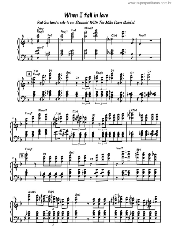 Partitura da música When I Fall In Love – Victor Young – Red Garland Transcription