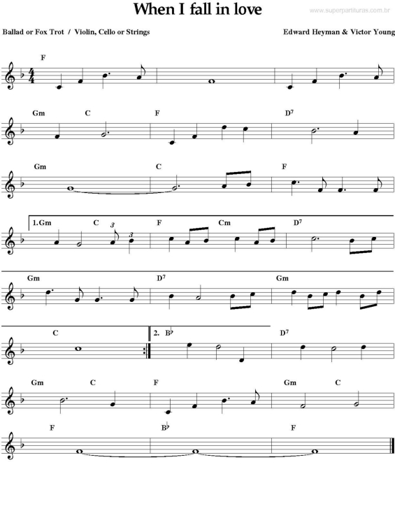 Partitura da música When I Fall In Love v.2