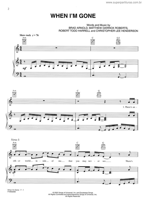 Partitura da música When I`m Gone