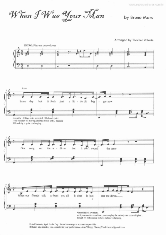 Partitura da música When I Was Your Man v.3