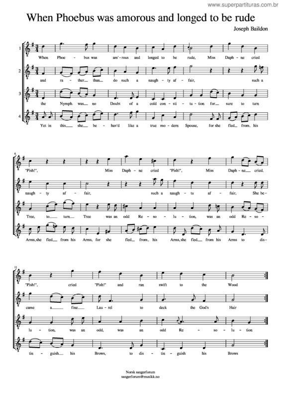Partitura da música When Phoebus Was Amorous And Longed To Be Rude – Joseph Baildon