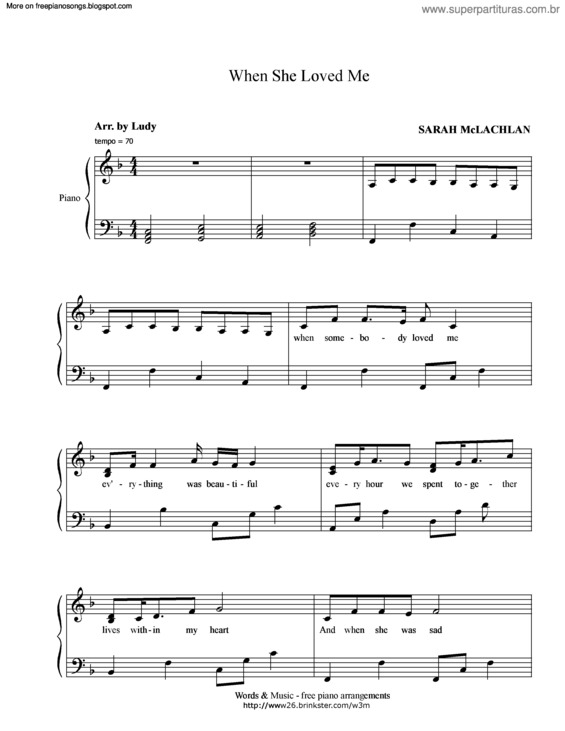 Partitura da música When She Loved Me (Toy Story)