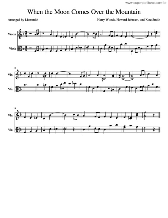 Partitura da música When The Moon Comes Over The Mountain
