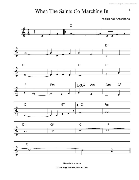 Partitura da música When The Saints go Marching In