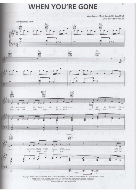 Partitura da música When You`re Gone v.2