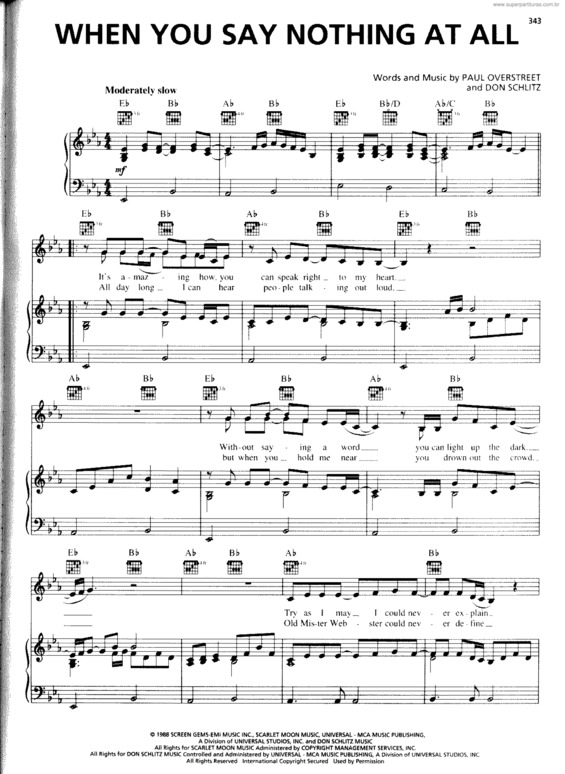 Partitura da música When You Say Nothing At All