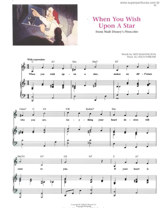 Partitura da música When You Wish Upon A Star