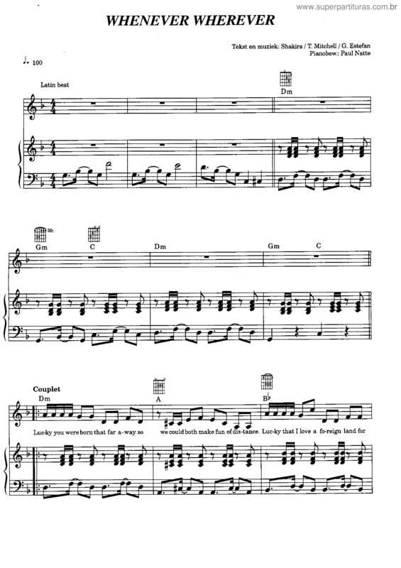 Partitura da música Whenever Wherever v.2