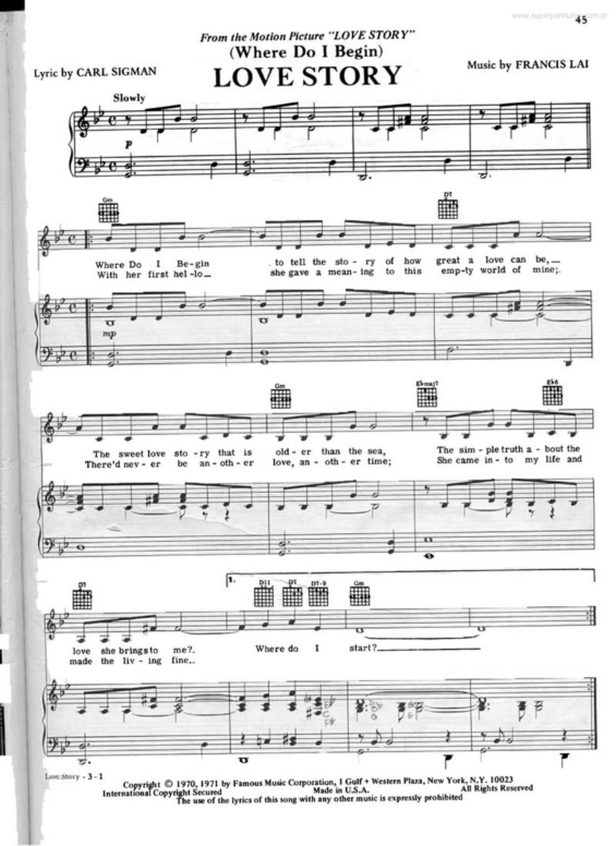 Partitura da música Where Do I Begin (Love Story)