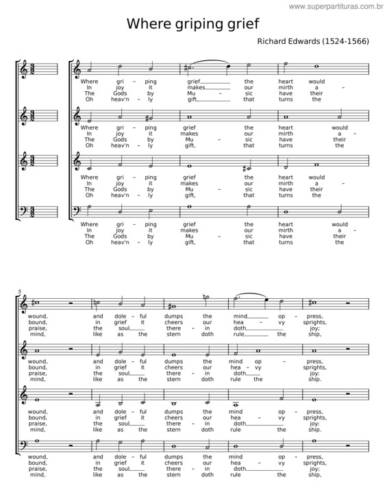 Partitura da música Where Griping Grief – Richard Edwards