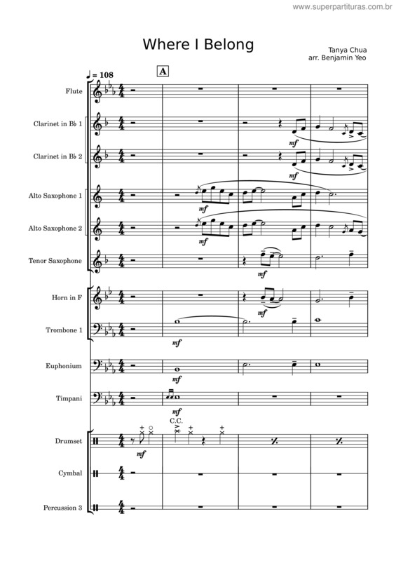 Partitura da música Where I Belong – Tanya Chua Where I Belong – Tanya Chua  Where I Belong Arr. Benjamin Yeo