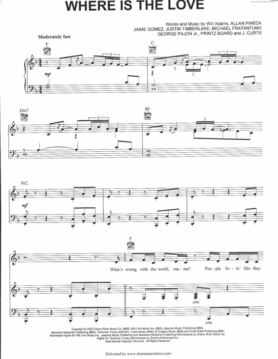 Partitura da música Where Is The Love v.3