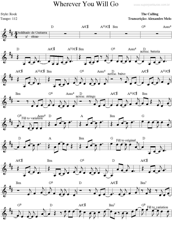 Partitura da música Wherever You Will Go v.3