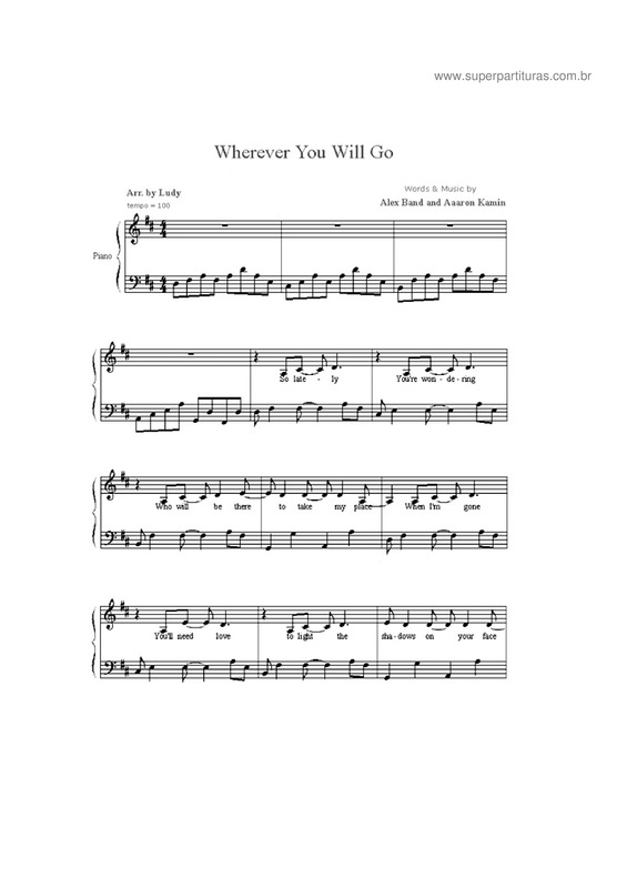 Partitura da música Wherever You Will Go v.4
