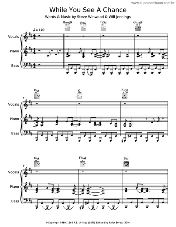 Partitura da música While You See A Chance – Steve Winwood v.2