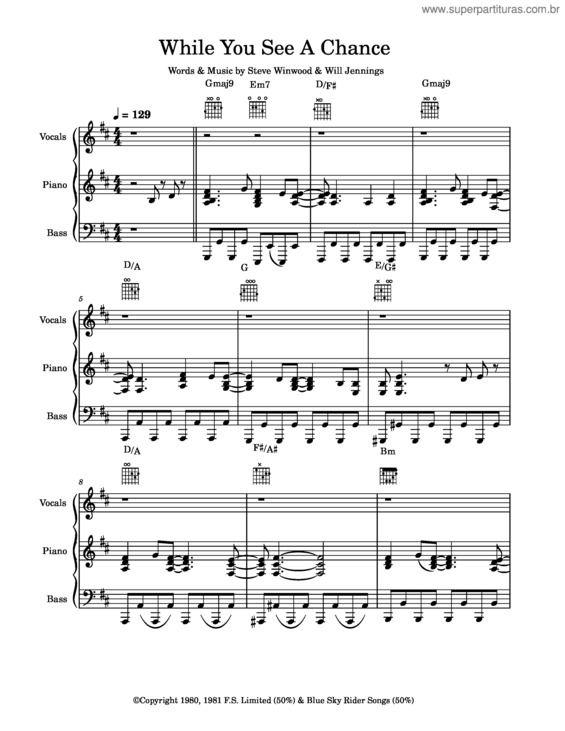 Partitura da música While You See A Chance – Steve Winwood