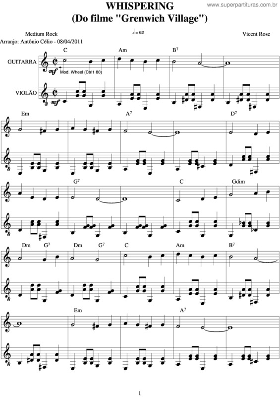 Partitura da música Whispering v.2