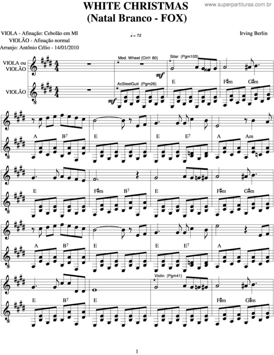 Partitura da música White Christmas v.2