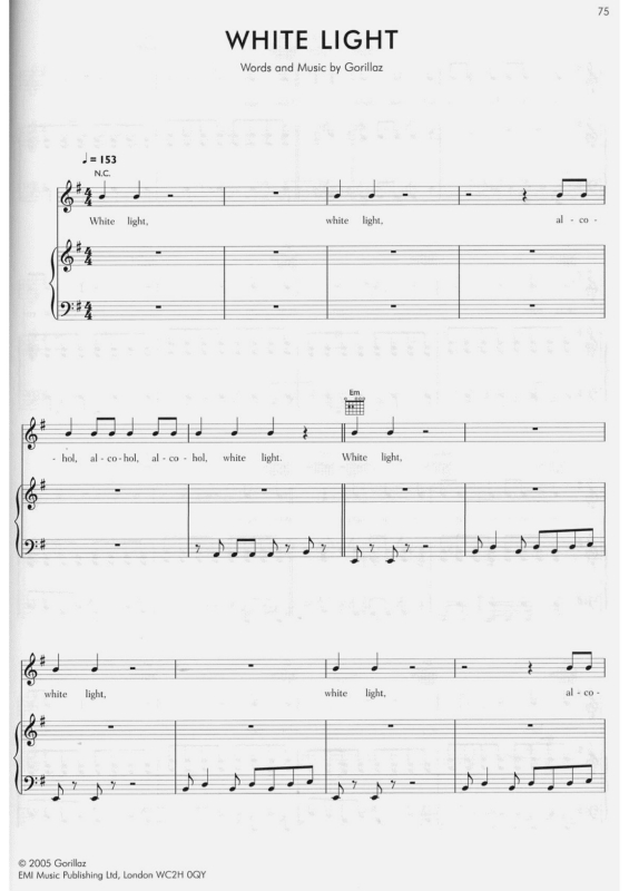 Partitura da música White Light