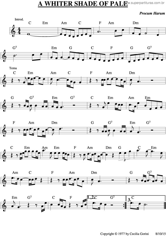 Partitura da música White Shade Of Pale