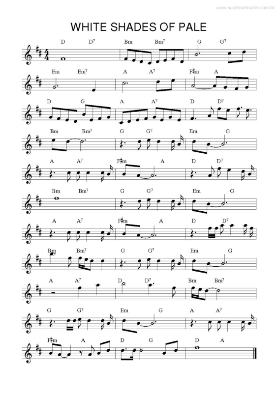 Partitura da música White Shades of Pale