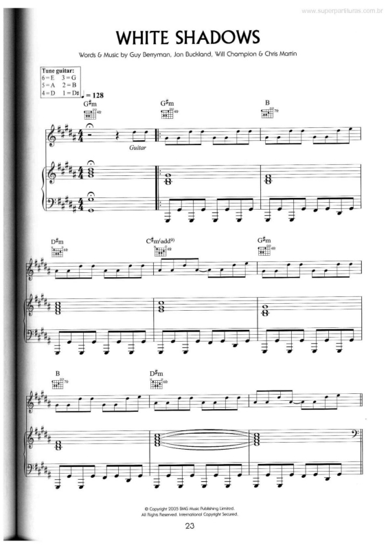 Partitura da música White Shadows