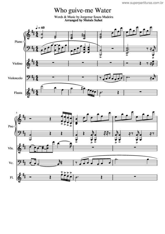 Partitura da música Who Guive–Me Water – Jorgemar Souza Madeira