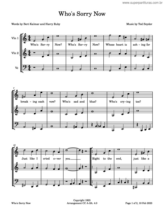 Partitura da música Who`S Sorry Now? – Ted Snyder