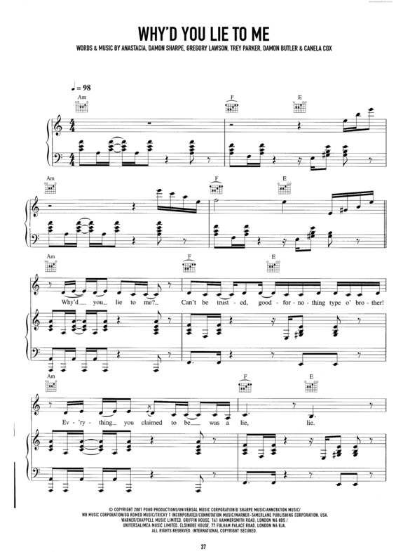 Partitura da música Why`d You Lie To Me