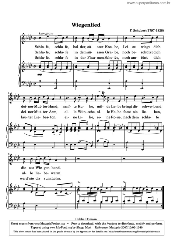 Partitura da música Wiegenlied