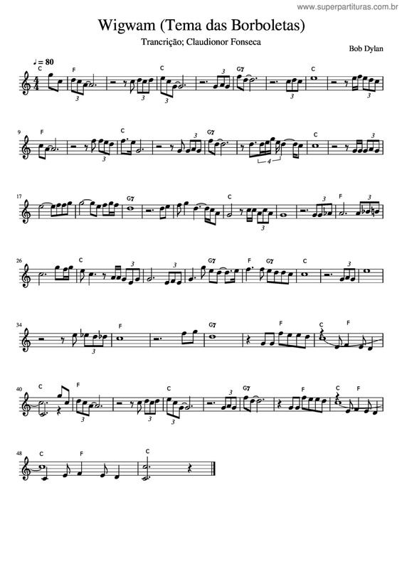 Partitura da música Wigwam (Tema Das Borboletas) v.2