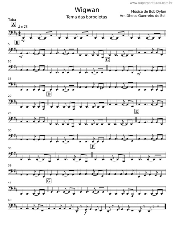 Partitura da música Wigwan – Bob Dylan