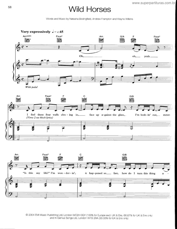 Partitura da música Wild Horses v.2