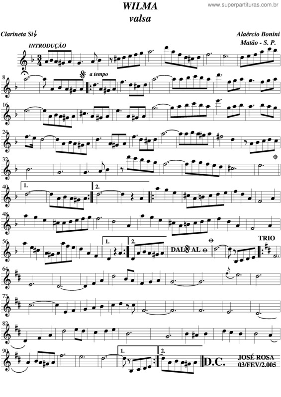 Partitura da música Wilma