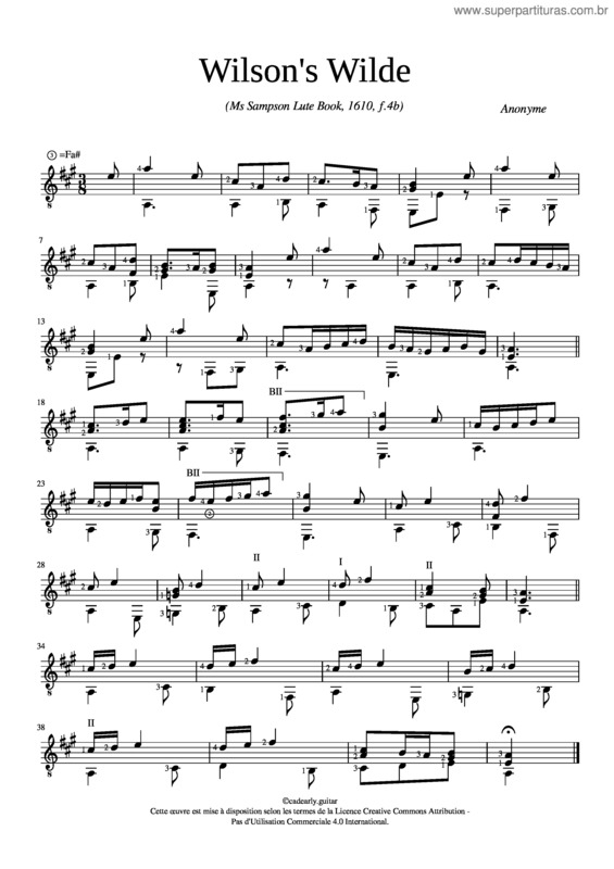 Partitura da música Wilson`S Wilde – Anonyme Sampson Lute Book