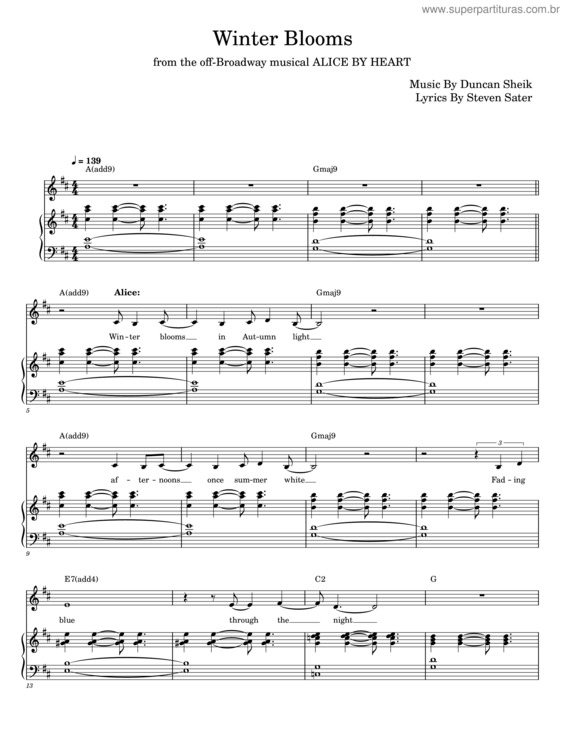 Partitura da música Winter Blooms – Duncan Sheik