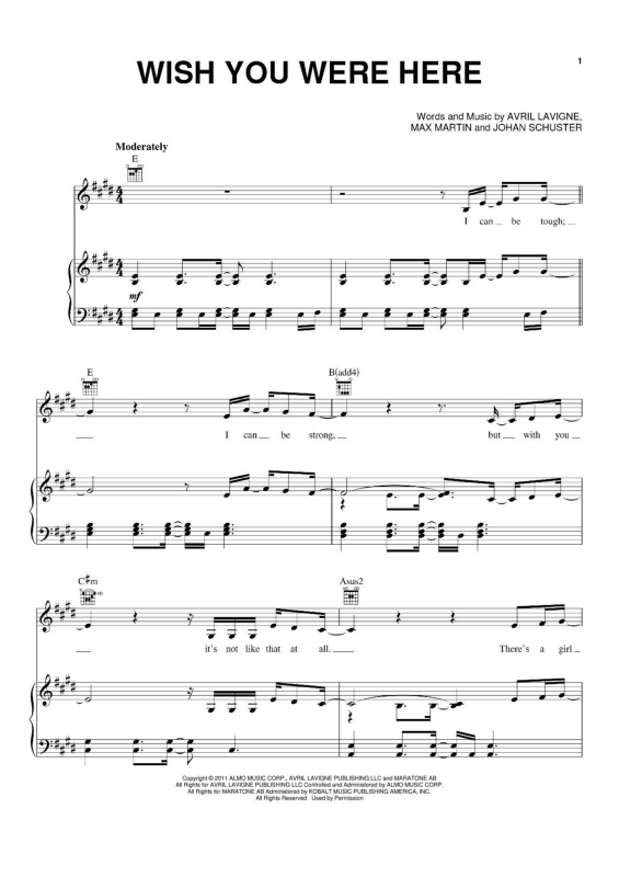 Partitura da música Wish You Were Here v.2