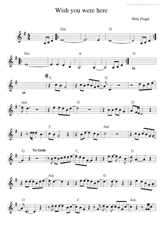 Partitura da música Wish you Were Here