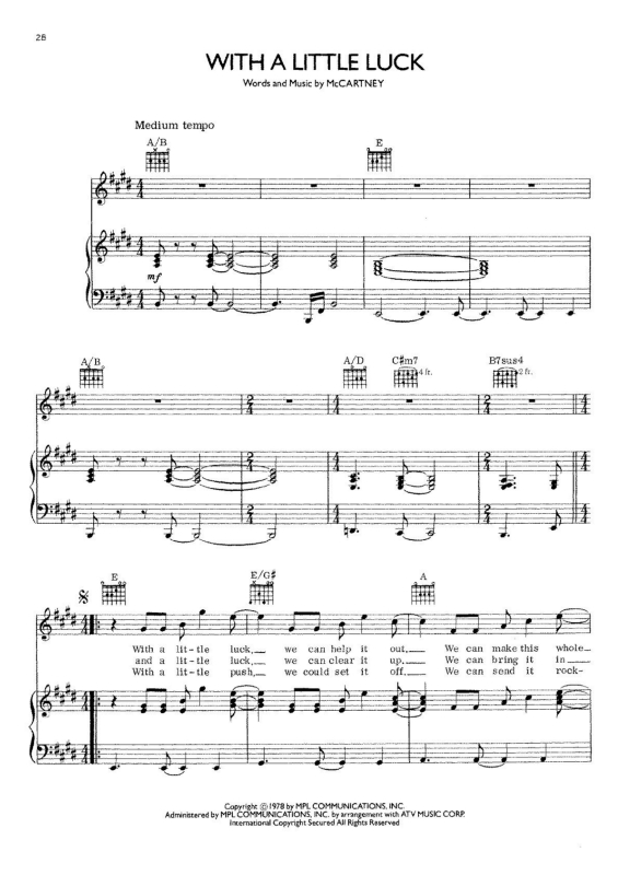 Partitura da música With a Little Luck