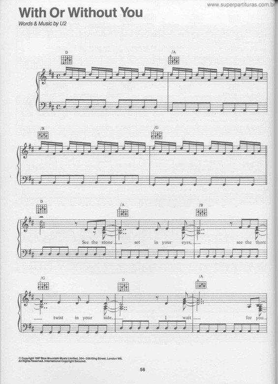 Partitura da música With Or Without You v.4