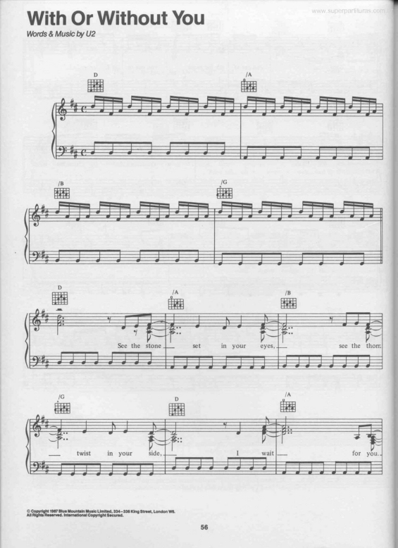 Partitura da música With Or Without You