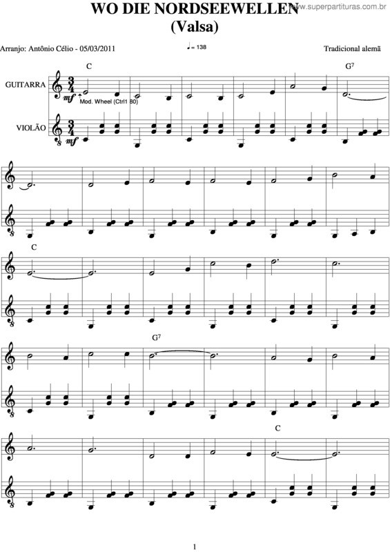 Partitura da música Wo Die Nordseewellen v.2