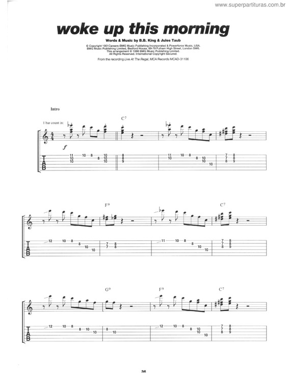 Partitura da música Woke up this morning v.2