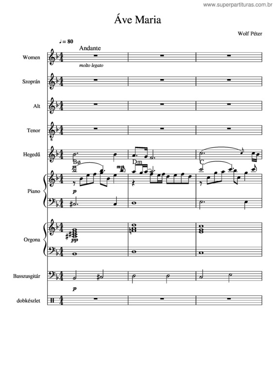 Partitura da música Wolf Peter Ave Maria Hangszeres Bovitett