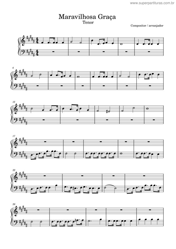 Partitura da música Wonderful Grace Of Jesus – Haldor Lillenas Maravilhosa Graça  – Tenor – Si Maior
