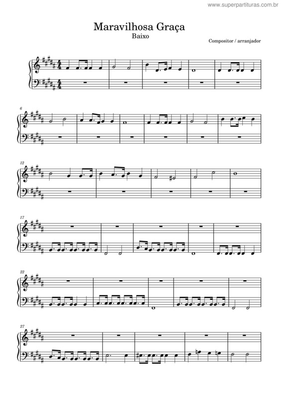 Partitura da música Wonderful Grace Of Jesus – Haldor Lillenas Maravilhosa Graça – Baixo – Si Maior