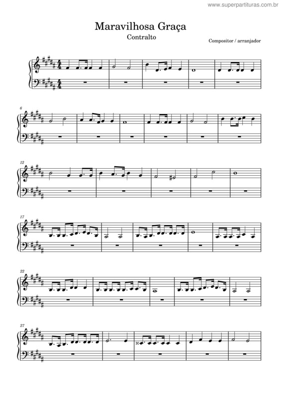 Partitura da música Wonderful Grace Of Jesus – Haldor Lillenas Maravilhosa Graça – Contralto – Si