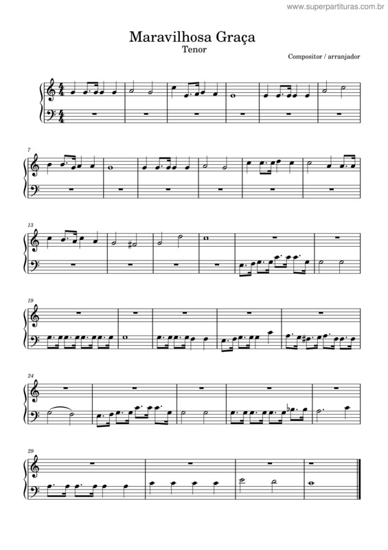 Partitura da música Wonderful Grace Of Jesus – Haldor Lillenas Maravilhosa Graça – Tenor